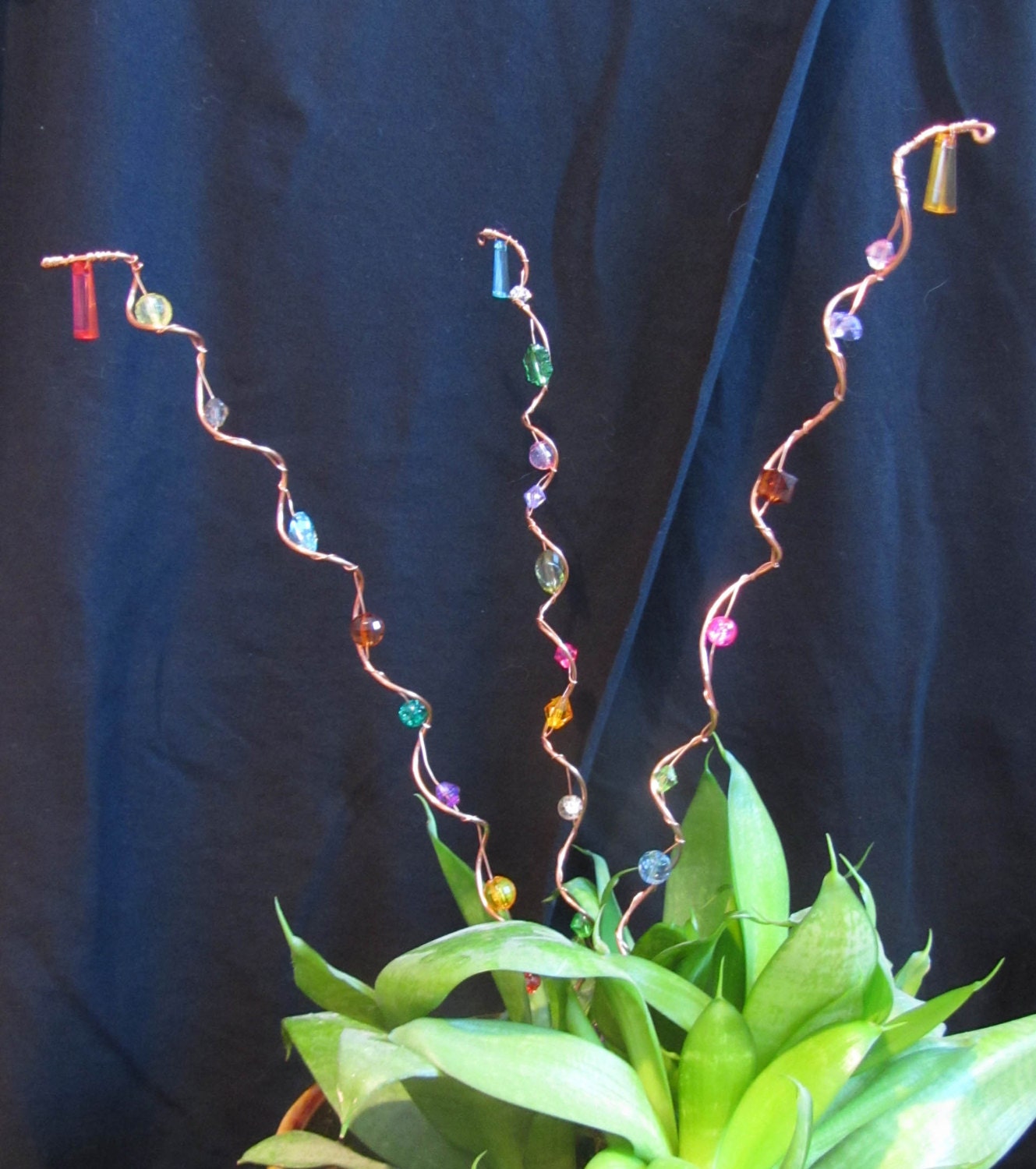 Copper Wire Spiral  Beads Garden Yard Art Plant Stake Bling Jewelry