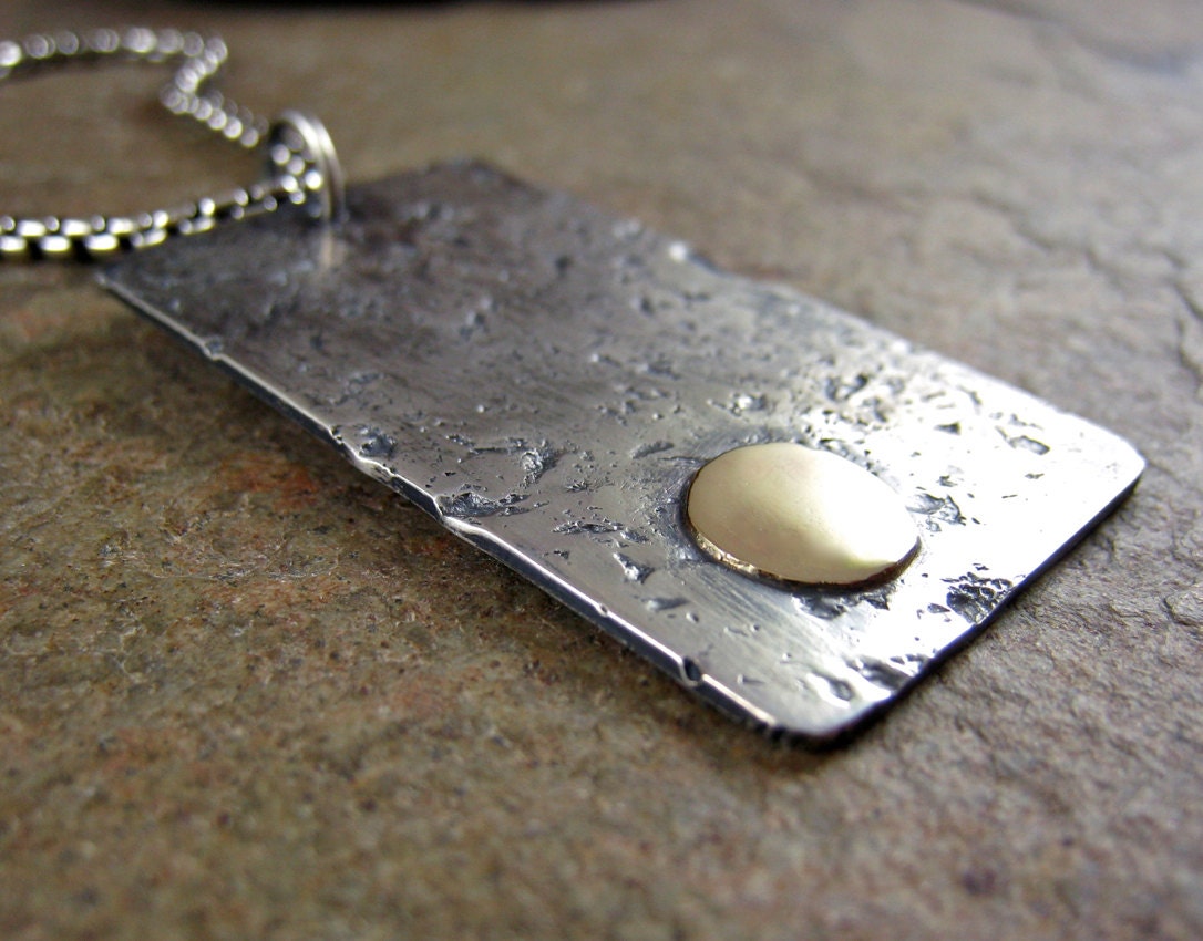 Men's Dog Tag Necklace Solid Gold & Sterling Silver Pendant Heavy Chain Silver and Gold Extra Large Dog Tag Necklace 14k Hammered Handmade