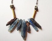 Raw & Polished Kyanite Necklace with Pyrite and Brass