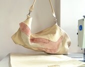Maria, handmade cream and nude suede and leather hobo shoulder bag.