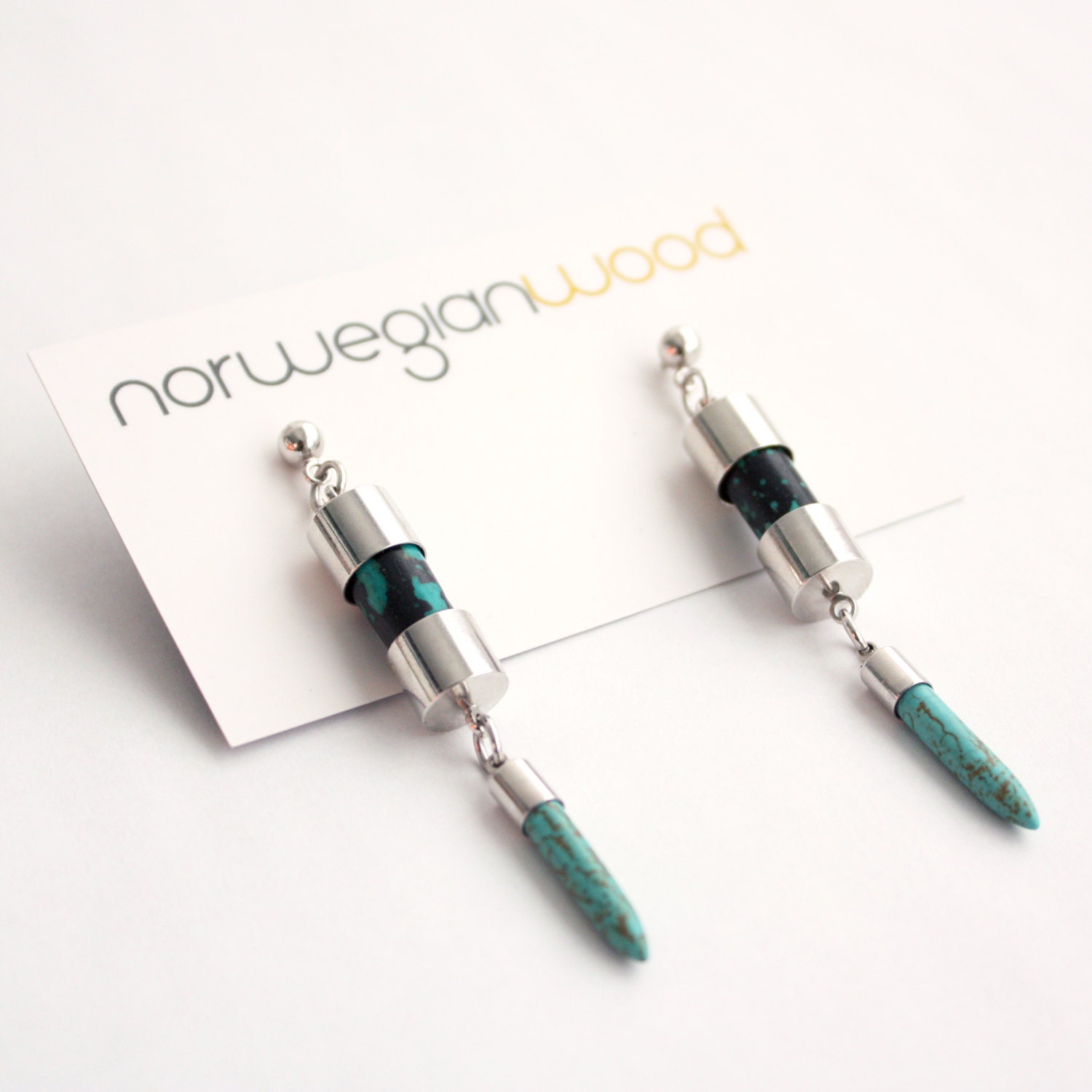 Bolt Earrings - Turquoise Spikes, Silver Caps and Magnesite Beads