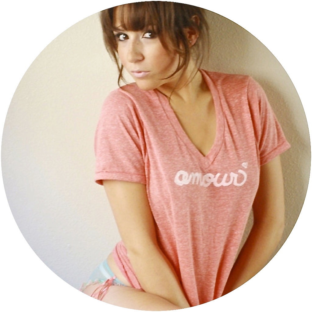 French T-Shirt "Amour". LARGE Unisex T shirt in Eco Red