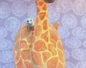 Fat ceramic giraffe, short legged, fat ceramic giraffe sculpture, whimsical ceramic giraffe