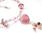 Pink Lampwork Glass Pendant Necklace: Tea Rose