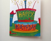 ECO: Happy Birthday CAKE Card  (quarter-fold size) // Fun Party // Handmade /// Original Illustration by JesseYoungILLO