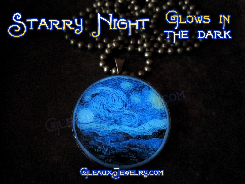 Starry Night Van Gogh Glow in the dark inspired 1" art pendant