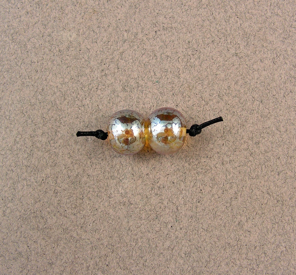 EVOLVING - Golden Rounds Pair - Lampwork Glass Beads by Shani Barrett SRA