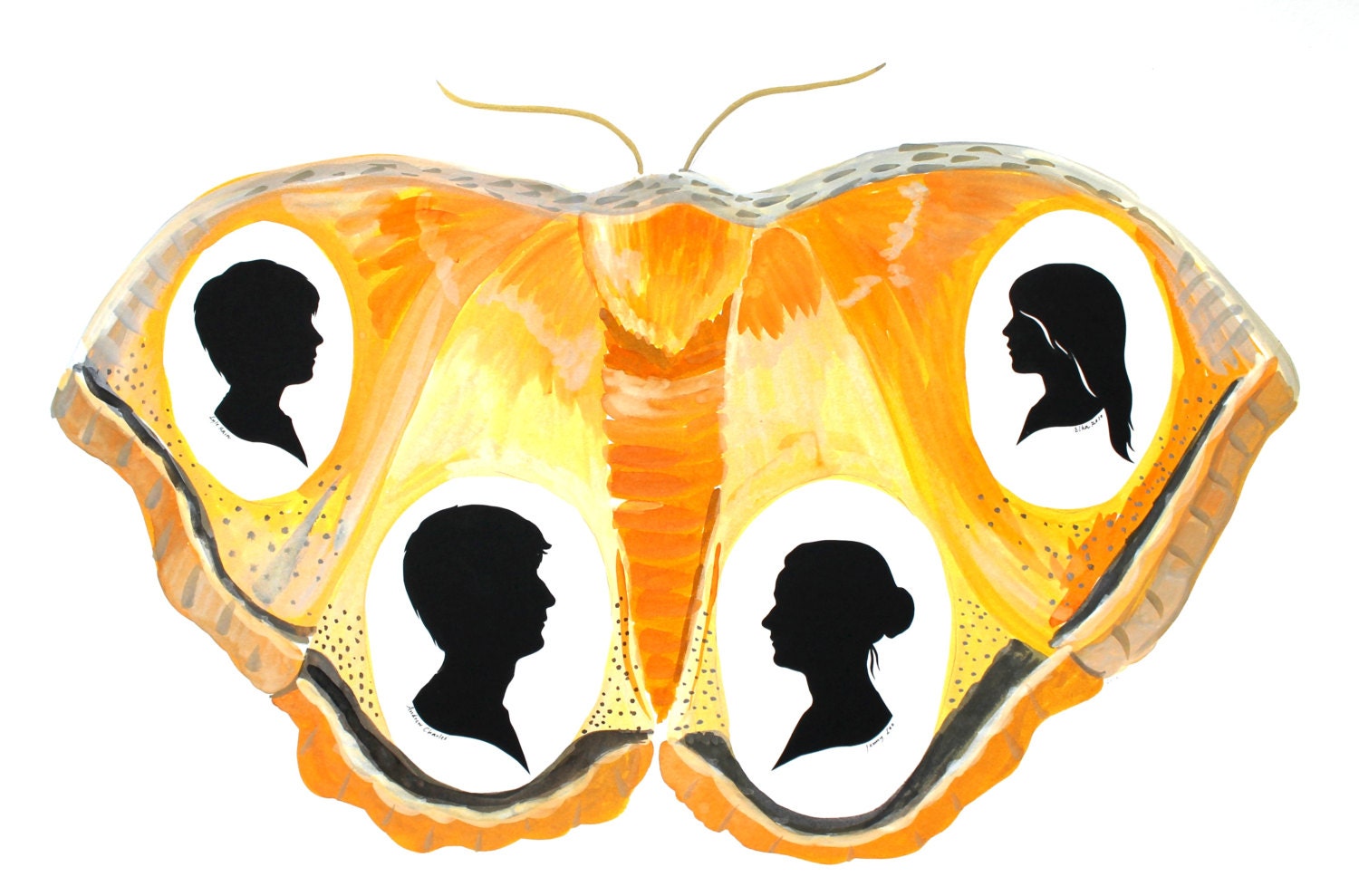 Custom Family Silhouette Portraits in Victorian Moth Setting