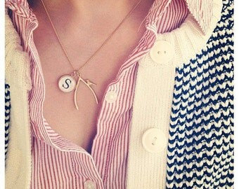 wishbone necklace, mothers day jewelry, gold bird necklace, personalized necklace, initial necklace