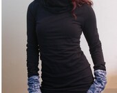 turtleneck cowl tunic dress Black with Paisley print cuffs