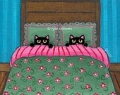 Scaredy Cats in Bed Original Folk Art Digital Print