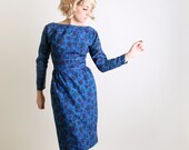 Vintage 1960s Wiggle Dress - Royal Blue Mr. Mort Floral Dress - Medium