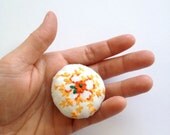Vintage Embroidered Brooch on Flour Sack Cotton Print - Orange Flowers Pin