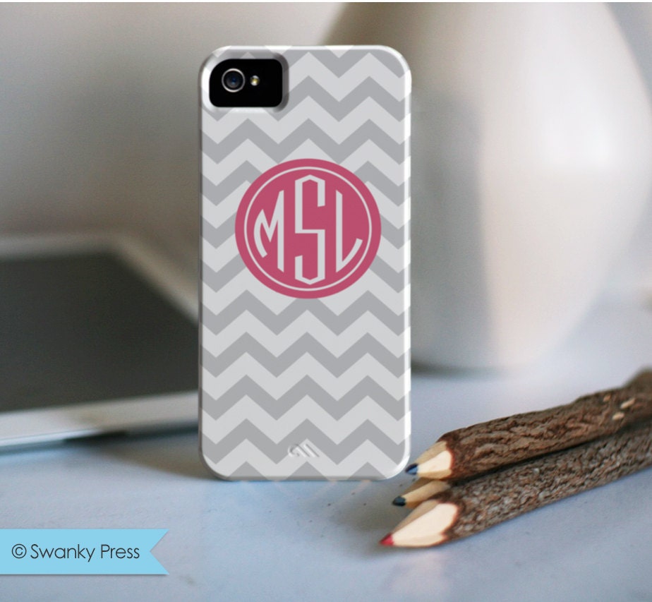 Monogrammed iPhone 5 Case - also for Samsung Galaxy S4, iPod Touch, earlier iPhones "chevron monogram"
