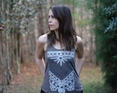 The Nomad Tank - tribal womens tank top - arrows and lace chest plate on heather brown tri-blend tanks - summer fashion - S/M/L