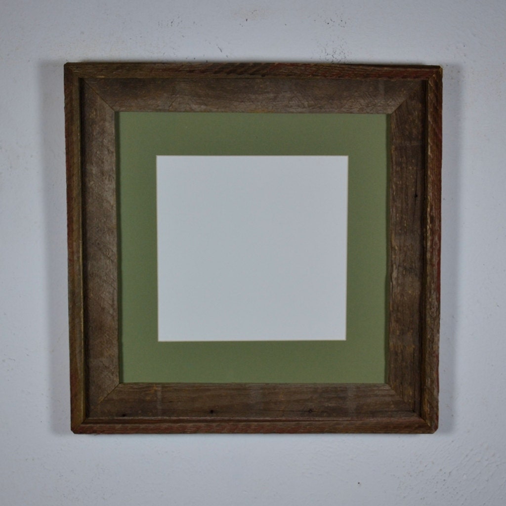 Square photo frame 12x12  barnwood sage green 8x8 mat