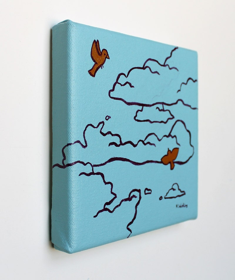 Birds in the Sky - Sketch Painting - Original Wall Art Acrylic on Canvas