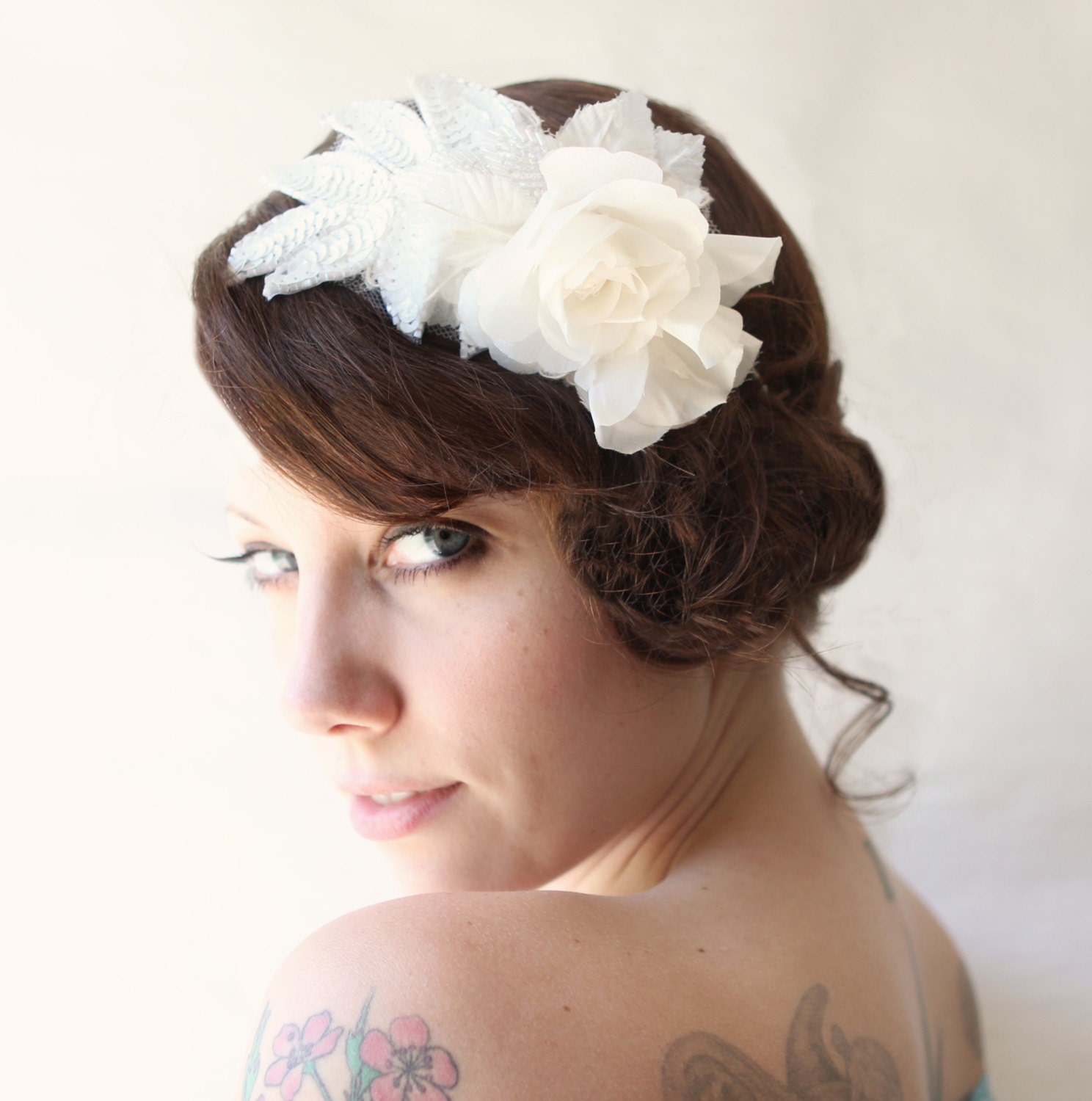 Ivory floral bridal head piece, Flower headband, crown, whimsical wedding accessories