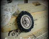 33% OFF  Sale Dark Plague Necklace - Aged SKull Crossbones Skeleton FLuer De Lis Rhinestone Cameo French Gothic Antique Pendant