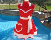 READY TO SHIP - Roses Apron -  Sexy Apron with Ruffles - Womens Aprons - Scarlet Chic Sassy Apron - Rose Apron