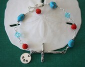 Sideways Cross Bracelet Personalized, Mom Bracelet, Turquoise Bracelet, Sterling Silver Cross Sideways