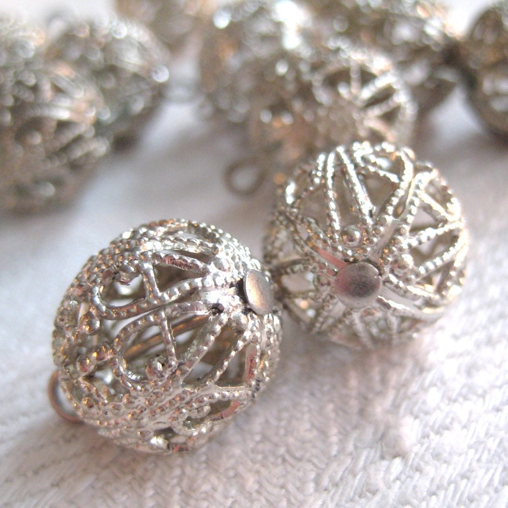 Vintage Metal Buttons 1/2" Ornate Pierced Filigree Silver Buttons Set of 3