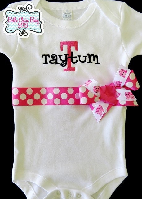 Piggie Personalized bodysuit ribbon bodysuit for girls- Black and hot pink