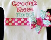 Bride or Groom's niece Custom Personalized bodysuit  ribbon bodysuit for girls- Aqua, hot pink, lavender