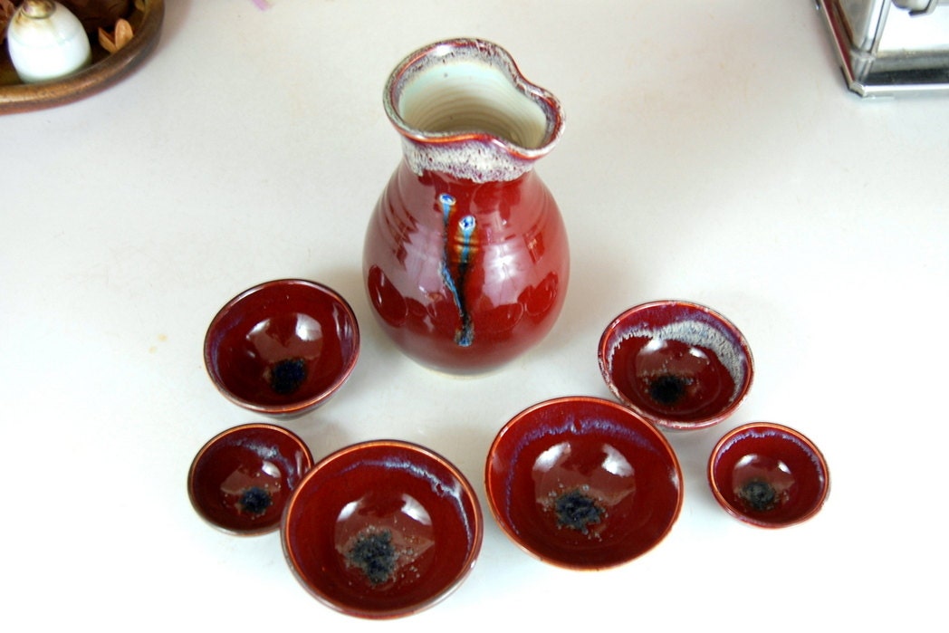 San San Kudo Sake Set in Red - Made to Order