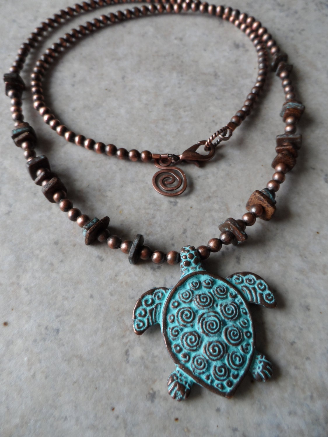 Sea Turtle ... Double-Sided Mykonos Copper Necklace
