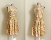 Vintage 1950s Dress/ 50s Dress / Floral Cotton Dress / Garden Party Dress