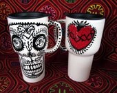 Sacred Heart & Skull Travel Mug for Your Valentine and Day of the Dead