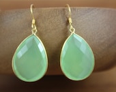 Lime Chalcedony Bezeled Earrings- Gold Filled by Yania Creations