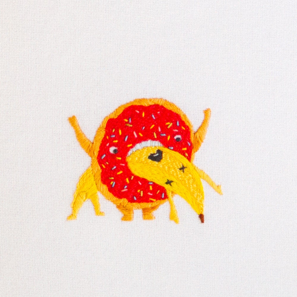 Epic Battle 5: Doughnut vs Banana (Split) Embroidery - A4 giclee print duo
