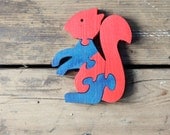 Vintage Wood Squirrel Puzzle / Modern Folk, Wood, Waldorf