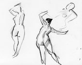 Original Reclining Female Nude Life Drawing Gesture Sketch - Leah Dancing