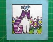 Garden Cat ... Fabric Craft Panel 6-inch Quilt Block for DIY Sewing