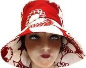 Women's Retro Sun Hat - Red and White Heavy Cotton - Made to Order in Your Size