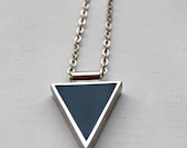 Black Triangle Large Statement Necklace Tinted Colored Resin in Silver Bezel with Gift Box