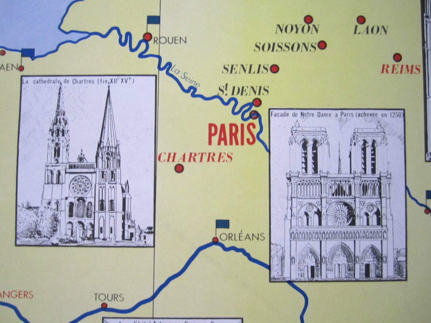 French Vintage School Poster France Gothic 100 War History Map