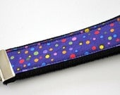 Bright Purple with Multi-Colored Solid Dots Fabric Wristlet Keychain