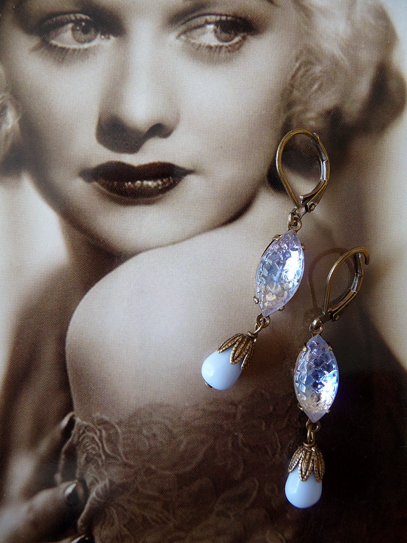 Rebecca II Earrings - Vintage Inspired Jewelry - Pale Blue - Vintage Glass Jewels - Sky Blue Earrings (SD0533)