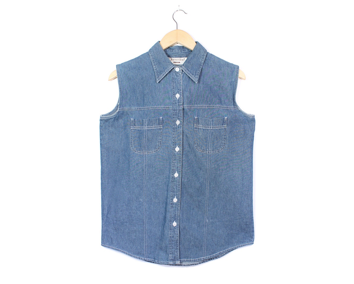 Denim shirt sleeveless tank top vintage Medium