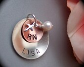 Silver and copper RN Nurse Graduation or Teacher hand stamped gift