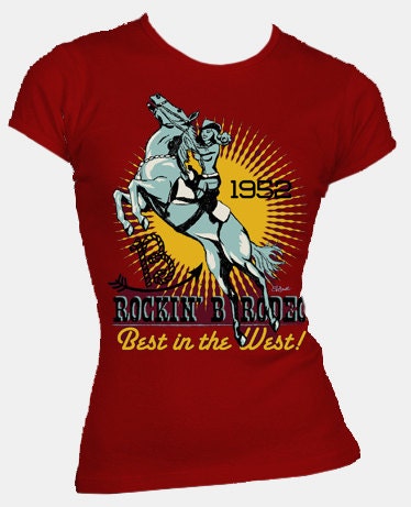 Rockin' B Rodeo Cowgirl Pinup Horse Western Tee Womens Ladies