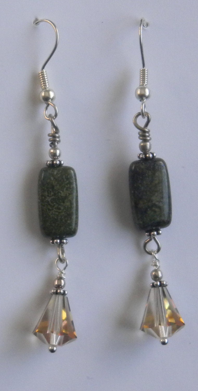 Dragon Blood Jasper and Swarovski Crystal Water Lily Dangle Earrings