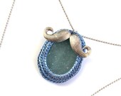 Mustache and seaglass necklace boho jewelry silver blue big sea glass beach Weddings bridesmaid handmade Birthday spring summer gift for her