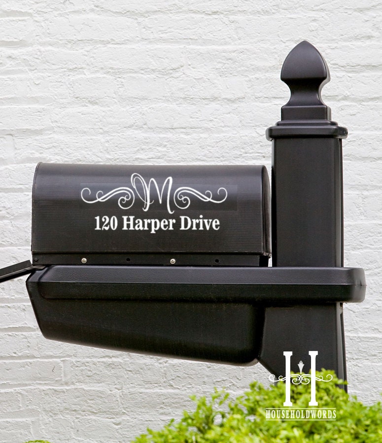 One Mailbox Decal, custom address sticker with initail