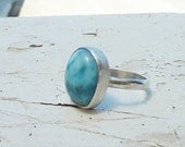 Larimar ring, Gemstone ring, Cocktail ring, Statement ring, Sterling Silver ring, US size 7.5