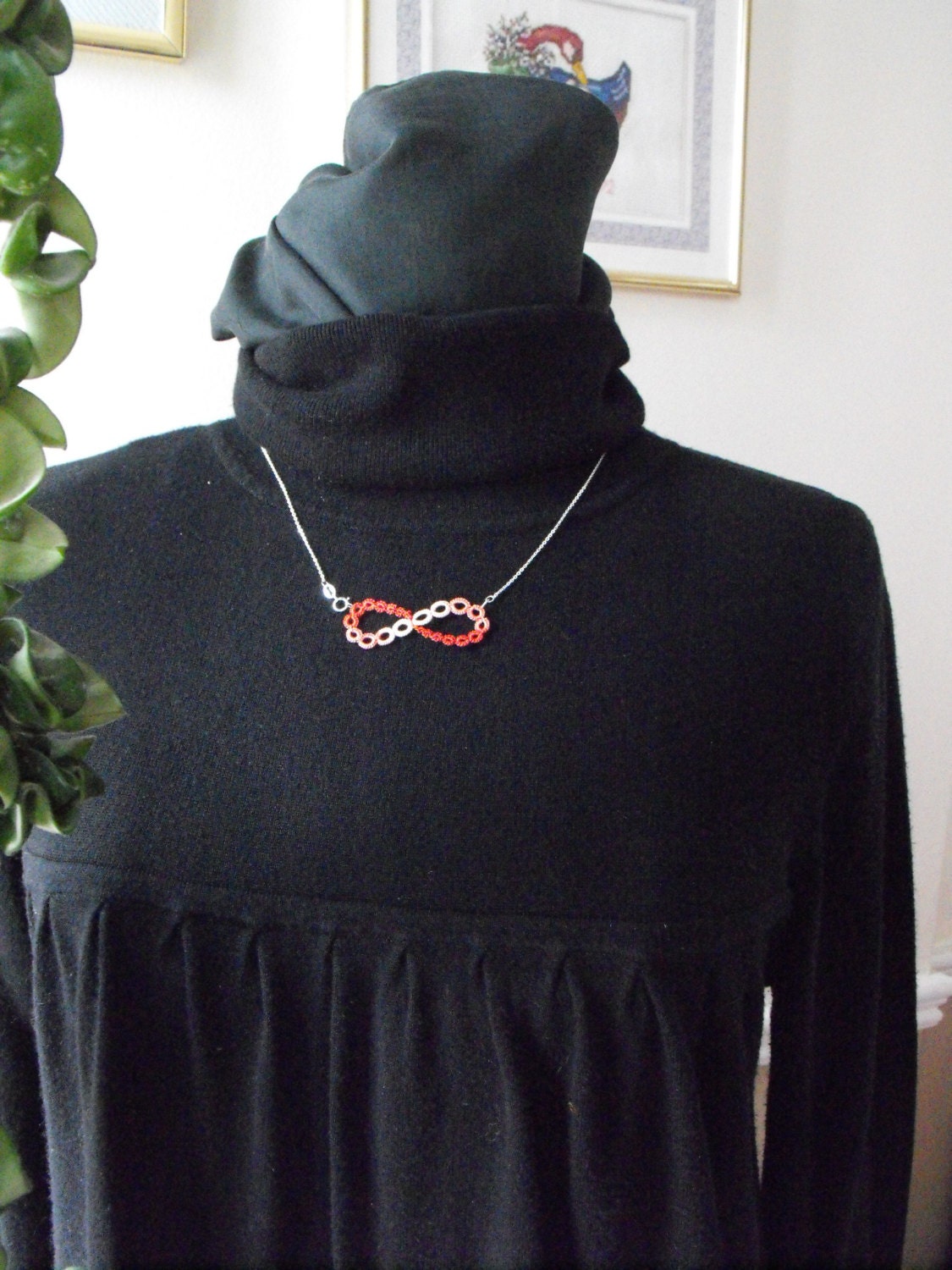 Infinity Crop Circle Lace Necklace / Needle Tatted Infinity Symbol with Sterling Silver Chain